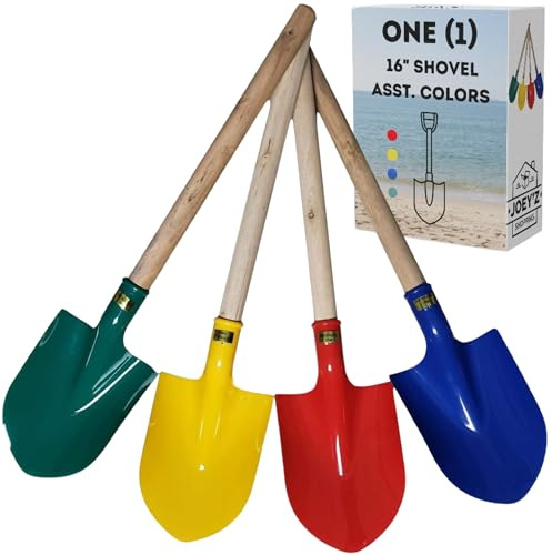 Single 16 Heavy Duty Wooden Kids Shovel Beach Shovel with Plastic Spade & Handle - Gold Digger Costume - Beach Toys - Colors Vary