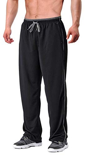 EKLENTSON Loose Fit Men's Pants Lightweight Mesh Jogging Sweat Pants with Zip Pockets Breathable Long Straight Leg Black-Grey