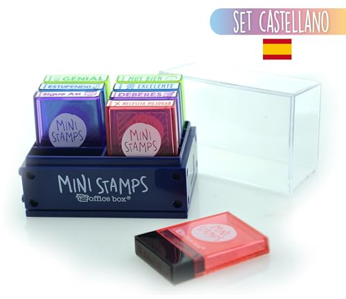 Pack Castellano - Sellos Motivación Mini Stamps - 8 Títulos Didácticos Ideales Para reforzar las necesidades y conceptos positivos del alumnado - Especial Profesores de Office Box