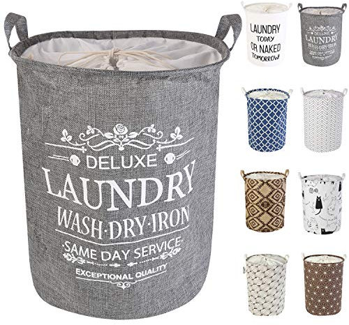 LessMo 17,7 con Coulisse Portabiancheria Bagagli Sorter, Pieghevole Pop-Up Lavanderia Cesti, Impermeabile Rotonda Cotone Lino