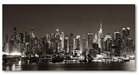 Tulup Impresión en Vidrio - 120x60cm - Cuadro Pintura en Vidrio - Cuadro en Vidrio Cristal Impresiones - Los espectáculos y la Arquitectura - En Blanco y Negro - Manhattan Nueva York