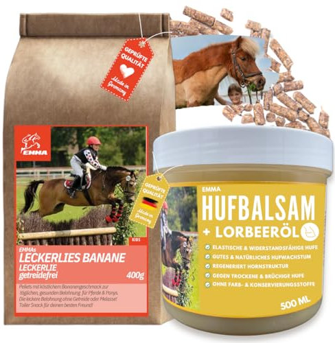 EMMA Inhalt Putzbox für Kinder mit Pferdeleckerlis Banane, Huffett Pferd I Hufpflege I Pflegeset für Pferde 2 St Hufbalsam bei Strahlfäule Pferd I Pferdeleckerlies für Pferde Ponys I Leckerli Pony