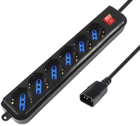 Atlantis P011-SL3006P-B - Regleta con 4 Tomas Italiano/Europa/Schuko bipaso de 10 A/16 A Toma Iec (Pc), 2500 W, Negro