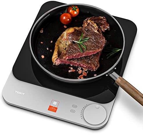 TOKIT 2100W Placa De Inducción Ultrafino, 16 MM 9 Niveles Placa De Inducción Portátil, Diseño en Cristal Fácil Limpieza, Cocina Automática Control Con 1 Botón