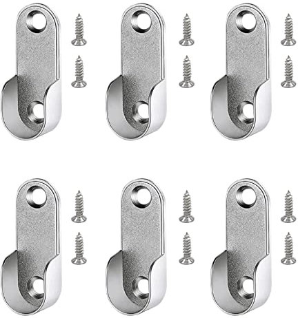 Gunwon 6 Pieces Zinc Alloy Oval Wardrobe Hanging Rails Fittings Wardrobe Bracket Closet Rod Bracket Easy Installation or Removal For Wardrobe Shower Curtain Closet Curtain Wardrobe Closet (Silver)