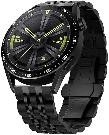 Hiseus Armband Kompatible mit Huawei Watch 4/4 Pro / 3/3 Pro/GT 3 46mm / GT 3 Pro 46mm / GT 3 SE/GT 2 46mm / GT 2 Pro/GT 2e Ersatzarmband Edelstahl Metallarmband (Schwarz)