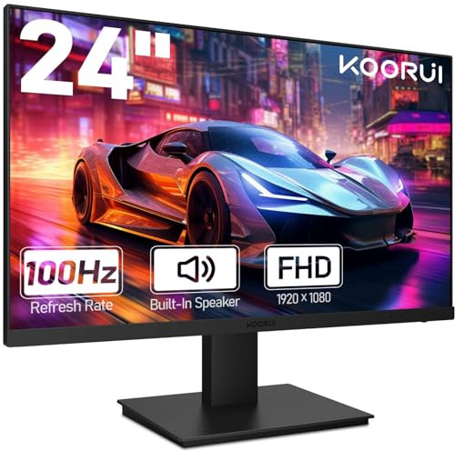 KOORUI Gaming Monitor 24 Pulgadas, Altavoces Incorporados, FHD 1920 * 1080p, 100 Hz, AdaptiveSync, HDMI, VGA, Montable VESA de 75 x 75 mm, Eye-Saver Mode, Negro