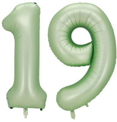 Guoguonb 40 Zoll Zahl 19. Geburtstag Deko Riesen Aufblasbar Helium Folienballon Nummer 19 Luftballons Personalisiertes Design Ballon für Gedenktag Geburtstag Dekoration (Wassermelone Grün)