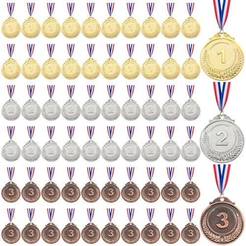 Caydo 63 Pieces 2 Inch Gold Silver Bronze Award Medals, 1st 2nd 3rd Place Medals for Awards for Kids and Adults for Sports, Competitions, Party