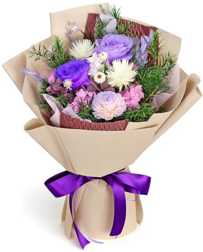 Bloom's Diary Preserved Flowers Bouquet, Flowers for Delivery Prime, Birthday Gifts for Women, Wife, Mother, Her (Purple)