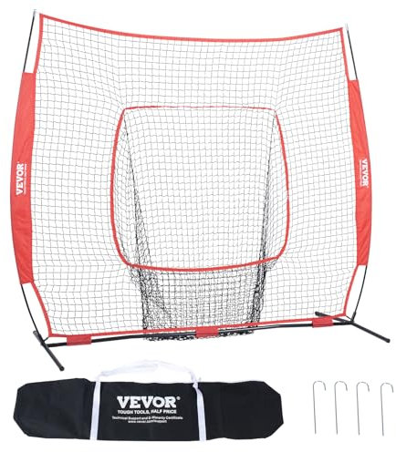 VEVOR 213,4 x 106 x 210 cm Baseball-Softball-Übungsnetz, Baseball Pitching Net, Schlagen, Fangen, Pitchen, Backstop-Trainingshilfen für Baseballausrüstung mit Bogenrahmen, Tragetasche & Schlagzone
