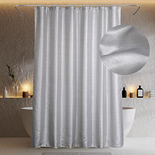 Silver Grey Fabric Shower Curtain: Glitter Sparkle Bling Shiny Metallic Extra Long Shower Curtain for Bathroom - Anti Mould Water Repellent Washable Shower Curtain for Wet Room - 183 x 214cm Drop