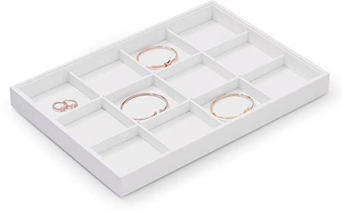 Papten Vassoio portagioie in pelle impilabile, cassetto portagioie inserto organizzatore di gioielli 12 scomparti espositore per bracciali (bianco)