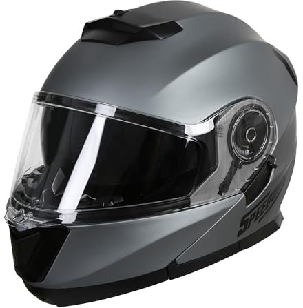 Casco Moto Speedway - Osma - Casco Modulare, Ideale Sia per Uomo che per Donna, Il Nostro Casco Moto Integrale è Ideale per la Città, Casco Moto Omologato ECE e DOT - Grigio