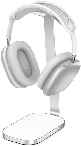 VICHYIE Soporte Auriculares, Soporte Pesado para AirPods MAX, Accesorios Escritorio para Auriculares, Auriculares para Juegos, Hecho de Aluminio, ABS y Silicona - Blanco