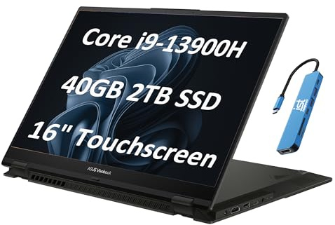 ASUS Vivobook S 16 Flip 2-in-1 Laptop (16 FHD+ Touchscreen, Intel 14-Core i9-13900H, 40GB RAM, 2TB SSD, IST HUB) for Creator, Photographer, Designer, Backlit KB, Win 11 Pro w/AI Copilot, Black