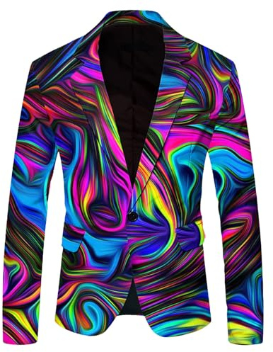 Foweknow Veste de costume arc-en-ciel pour homme - Costume de carnaval - Manches longues - Multicolore - Blazer sportif - Un bouton - Veste de loisirs - Pour fête, mariage, bal de fin d'année - Tenues