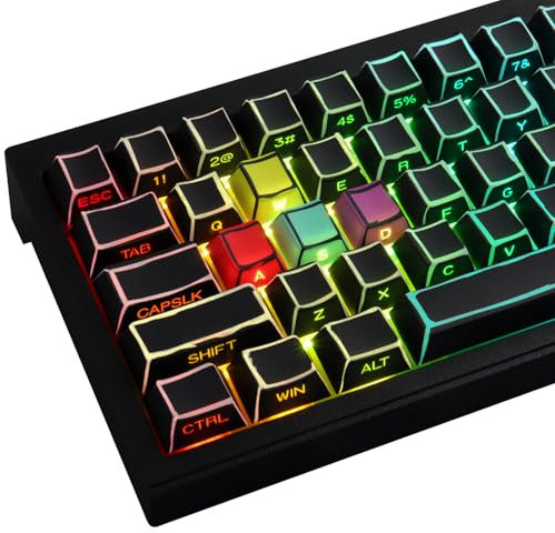 JakeTsai PBT Keycaps, 128 Tasten, Farbstoff-Sublimation, Kirschprofil-Tastenkappen, Seitlich Graviert, transparentes Tastenkappen-Set für Cherry MX-Schalter, ASIN/ISO-Layout, Mechanische Tastaturen