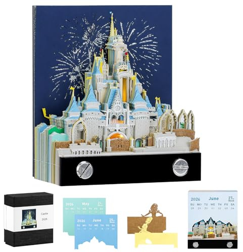 Aischens Calendario 3D 2026, Calendario da Scrivania 3D Magico Castello con Luce LED, Blocco Note Artistico in Carta, 3D Memo Pad, Calendari da Tavolo per Regalo di Natale Ornamenti Desktop