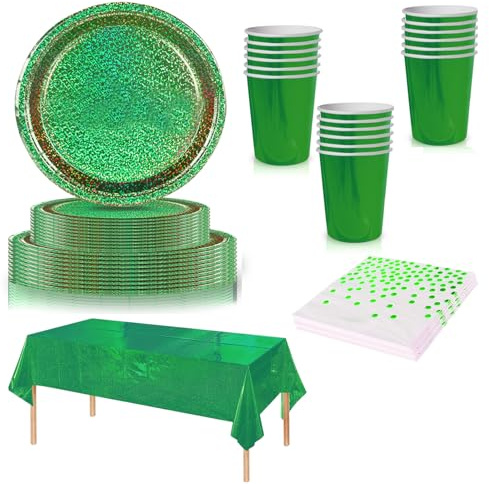 65 decorazioni da tavola per ragazze, ragazzi, stoviglie di compleanno, decorazioni per feste con piatti e tovaglioli, bicchieri di carta, tovaglia (verde bronzo)