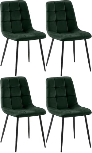 CLP Esszimmerstühle 4er Set Samt Asti, Bequeme Küchenstühle gepolstert, Polsterstühle Esszimmer mit Rückenlehne, bis 150 kg belastbar, Farbe:grün