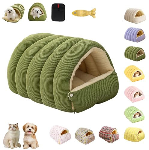 Cutypet Winter Cave, Cozy Monster Cat Bed with Removable & Washable Cushioned, Warm Cats House Tent Bed with Non-Slip Base in Indoor for Cats, Kittens And Small Dogs (Light Green,L)