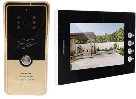 Oreilet Videocitofono Cablato, Campanello con Telecamera a Infrarossi Grandangolare 120° con Display Monitor a Colori 7 Pollici per Hotel, Appartamenti, Ville, Copertura Antipioggia (nero+oro)