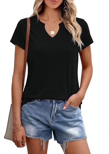 Leversic Top Mujer Escote en V Camiseta Básica Casual de Manga Corta Suelta Color Sólido Verano
