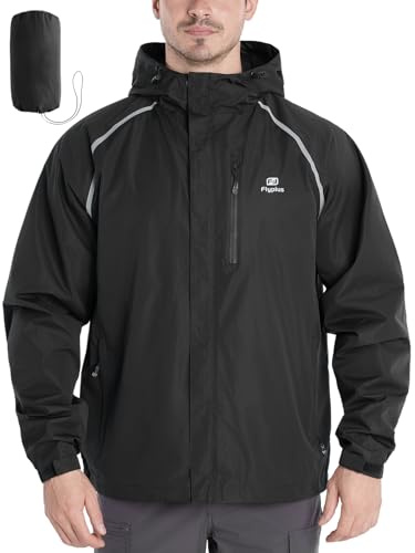 Flyplus Veste de pluie imperméable et pliable pour homme avec pochette de transport | 400 g ultra léger, dos ventilé pour plus de respirabilité, 4 poches pour la randonnée, le cyclisme, les trajets