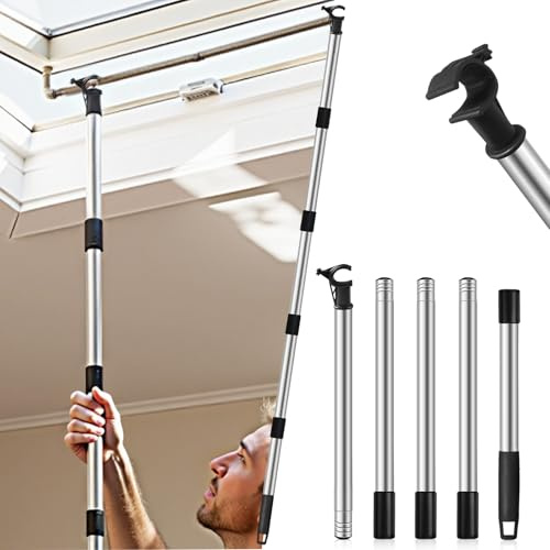 Asta telescopica per lucernario: Asta Telescopica per Tende e Finestre da Tetto per lucernari Velux GGL/GGU e tapparelle - 185 cm Acciaio Inox con Gancio Universale (Black)