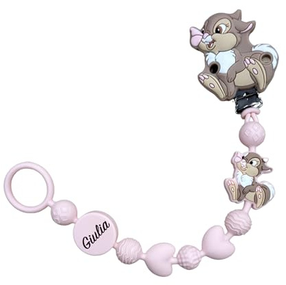 Catenella Portaciuccio in Silicone Personalizzata con Nome – Modello Bubble Charm – Clip Sicura – Idea Regalo Nascita - Coniglietta - Ultra leggera