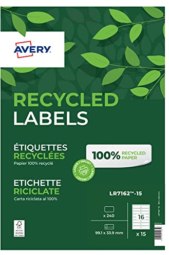 Avery Printable, Customisable Recycled Parcel Shipping Labels, Laser Printers, 1 Label Per A4 Sheet, 100 Labels, QuickPEEL (LR7167) White, 199.6 x 289.1 mm