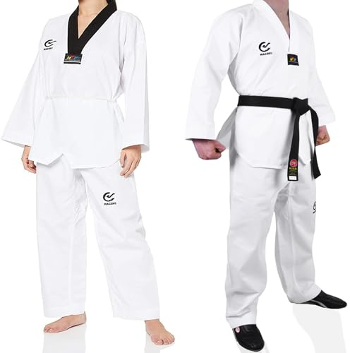 MAR | Taekwondo Uniform, Black V-Neck Gi, Wacoku Gi | Men & Women; Kids & Adult Sizes | Taekwondo Suit, Taekwondo Dobok - Polycotton Medium-Weight Fabric (00/120)