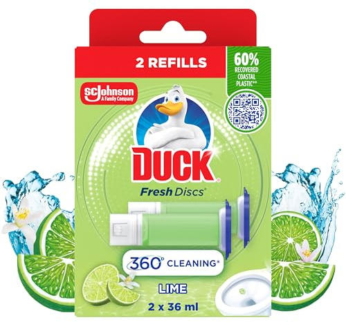 Duck Fresh Discs Toilet Cleaner Refill Twin Pack, Fights Stains That Harbour Germs, Prevents Limescale Build Up, Lime, Pack of 1 (Total of 2 Refill Tubes)
