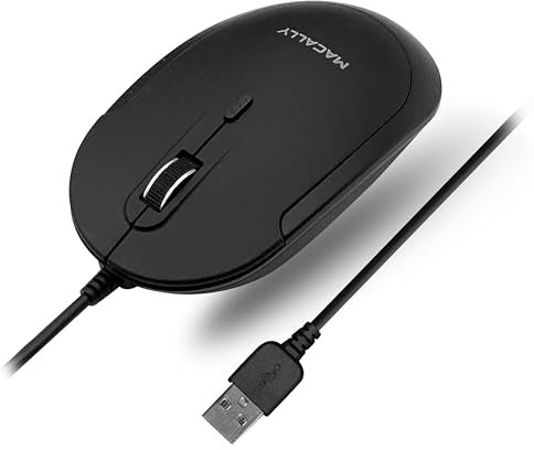 Macally Silent Wired Mouse - Slim & Compact USB Mouse for Apple Mac or Windows PC Laptop/Desktop - Designed with Optical Sensor & DPI Switch - Simple & Comfortable Wired Computer Mouse (Black)