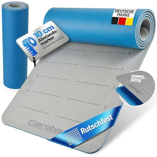 aerobis Tappetino fitness antiscivolo grigio/blu I Tappetino yoga professionale per allenamenti e pilates I Tappetino da allenamento TPE con marcatura della distanza I Adatto a tutti gli sport