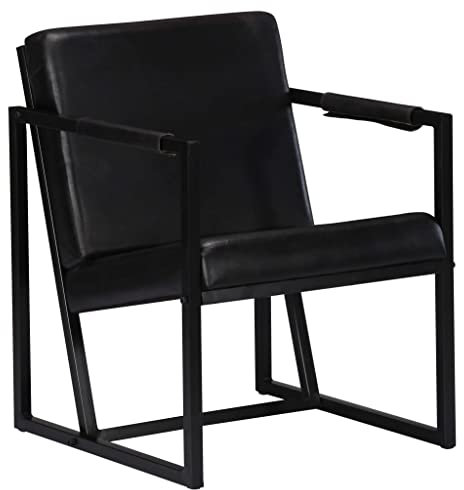 vidaXL Sessel Lehnstuhl Polstersessel Polsterstuhl TV Relaxsessel Armsessel Loungesessel Fernsehsessel Wohnzimmerstuhl Ledersessel Schwarz Echtleder