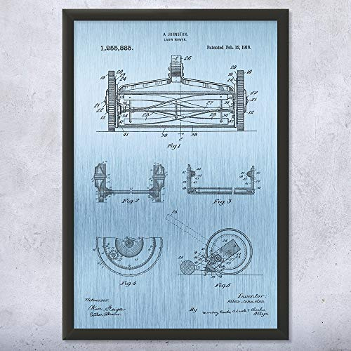 Framed Reel Lawn Mower Print, Hardware Store Decor, Garage Wall Art, Gardener Gift, Landscaper Gifts, Tool Shed Art Blue Steel (11x14)