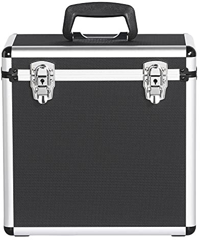 costoffs LP Storage Case 12 Vinyl Record Box Portable Aluminum DJ Box Lockable Flight Carry Case, Holds up to 50PCS, Black