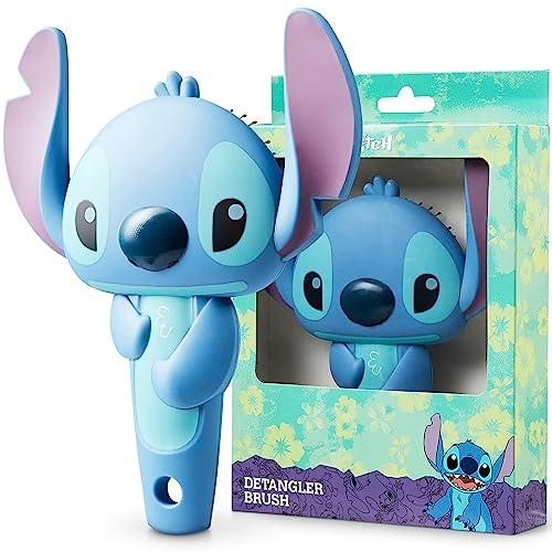 Disney Stitch Haarbürste Ohne Ziepen, Geschenkidee Kinder Mädchen Teenager Erwachsene, Entwirrbürste Stitch, Marie Aristocats, Minnie Mouse Offizielles Merchandise (Blau Stitch 3D), 1.0 stück