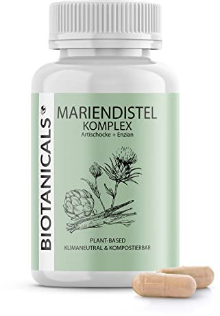 Biotanicals - Mariendistel Komplex (120 Kapseln) - mit 80% Silymarin, Artischocke und Enzian, rein pflanzlich - hochdosiert, CO2 neutral & kompostierbar - vegan