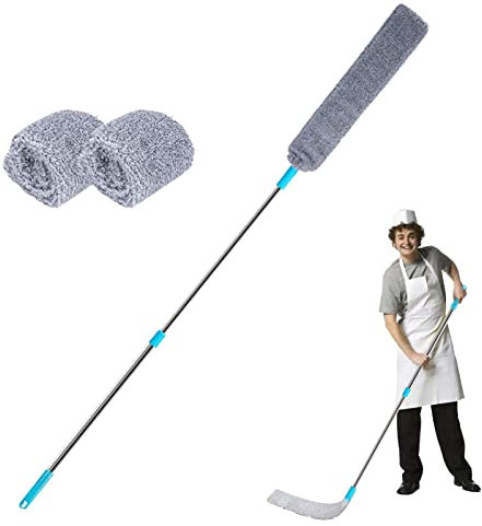 Spolverino telescopico, spolverino in Microfibra con Manico in Acciaio Inox, Lavabile Flessibile Spazzola per Polvere, piumetta Retrattile, per Divano Letto, Mobile da Pavimento in Polvere Domestica