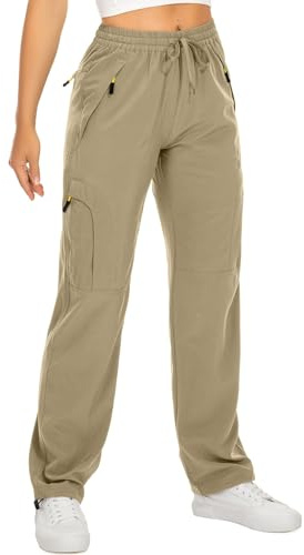 mosingle Women's Walking Trousers Cargo Pants Quick Dry UPF 50 Travel Golf Pants Lightweight Camping Work Pants Zipper Pockets #6608-Khaki-XL