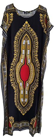 Dam lång maxi bomull kaftan klänning sommar Dashiki afrikansk strand överdrag, Svart, en storlek