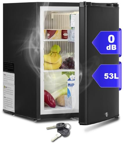 SMETA Kühlschrank 12V 230V, Camping Kühlschrank 12V 230V, Wohnwagen Kühlschrank, 53L, Absorber Kühlschrank mit Schloss für Camping, Wohnmobil, Auto, LKW, Büro, Wohnheim, Lautlos, Schwarz
