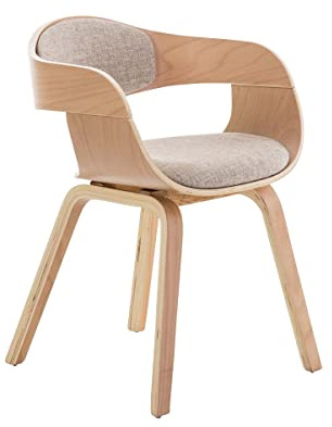 Décoshop26 Chaise de Bureau sans roulettes Visiteur en Tissu et Bois Design Retro et Confort Maximal Naturel et crème BUR10538