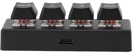Lazmin112 Mini Tastiera Programmabile 4 Tasti Supporto NKRO Interruttore Rosso Ctrl C V Invio con Connessione Cablata USB, Plug and Play per Giochi Office Media (BLACK)