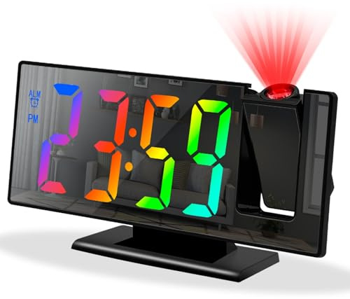 Petilleur Projection Alarm Clock for Bedroom, Digital Smart Clock with 180° Rotatable Projector, 3 Level Brightness Dimmer, Clear LED Color Display, Digital Alarm Clock for Bedroom