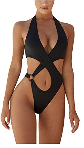 LOIJMK Traje de baño de competición para mujer, monokini con cuello halter para mujer, traje de baño cruzado elegante, bañador curvy, bañador deportivo moderno, triángulo, bikini para mujer, push up,