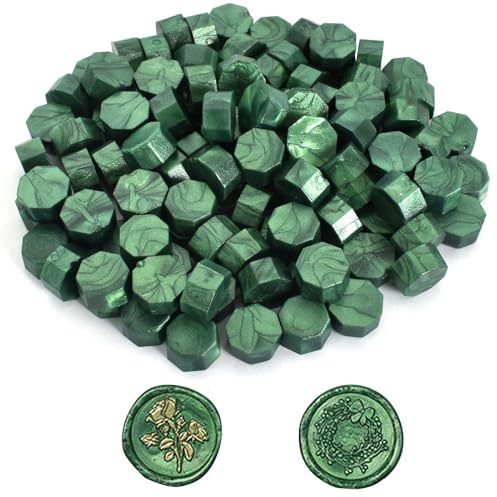 100 Stücke Siegelwachs Perlen Metallic Grün Wachssiegel Wachs Achteckig für Siegelstempel Briefe Umschläge Versiegelung Dekoration Einladungen Karten Basteln Geschenkverpackung Party